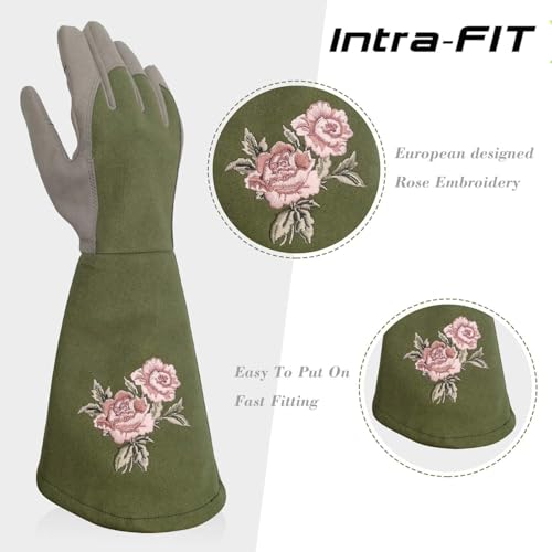 Rose Pruning Gloves with Forearm Protection, Thorn Resistant - color: Olive, size: Medium (Pack of 1)