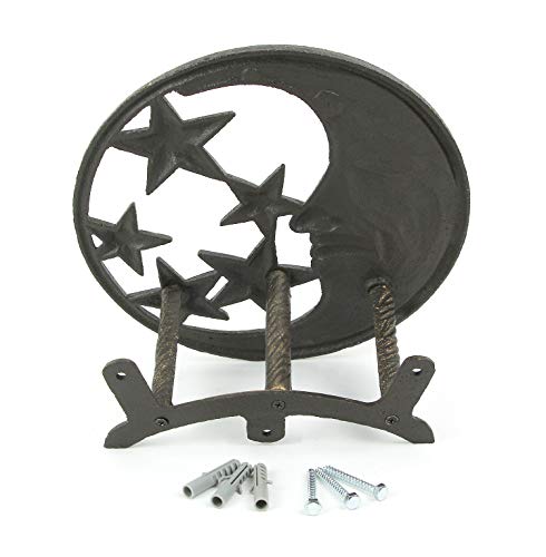 Zeckos Garden Hose Holder Moon Face Stars 12 Inch Cast Iron Bronze - color: Moon & Stars - Bronze