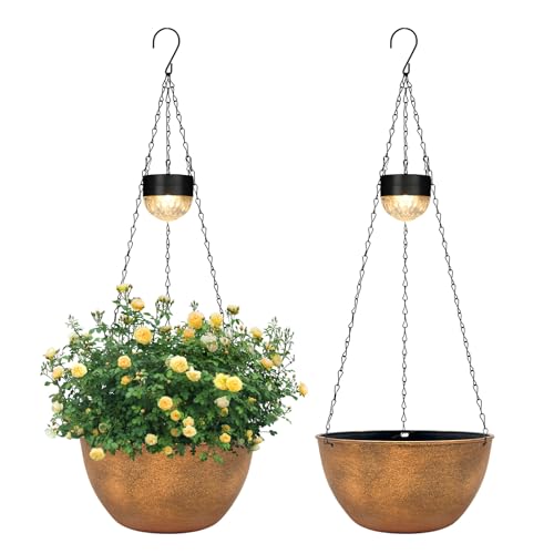 SUNNYPARK 2 Pack Solar Hanging Planters for Plants Outdoor - color: Bronze