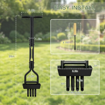 4-Tine Lawn Aerator with Soil Tray – 39.5" Manual Coring Tool for Grass, Yard & Compacted Soil – 4.5" Hollow Tines, Upgraded 4-Tine Design
