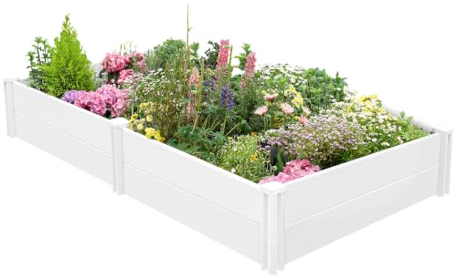 PASAMIC 8x4x1ft Vinyl Raised Garden Bed, Maintenance-Free Outdoor Garden Planter Box, Never Rust or Rot, Durable Open-Bottom Raised Bed for Vegetables, Flowers, Herbs & Fruits - size: 8x4x1FT