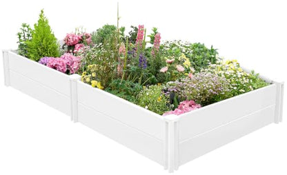 PASAMIC 8x4x1ft Vinyl Raised Garden Bed, Maintenance-Free Outdoor Garden Planter Box, Never Rust or Rot, Durable Open-Bottom Raised Bed for Vegetables, Flowers, Herbs & Fruits - size: 8x4x1FT