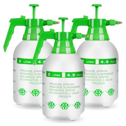 3Pcs 1/2 Gallon Hand Pump Sprayer with Adjustable Nozzle, White & Green - color: Green