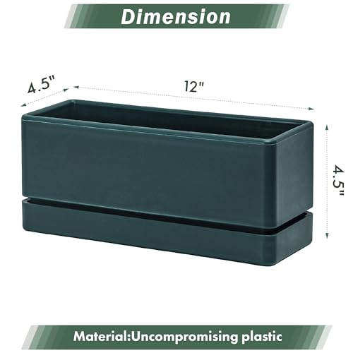 D'vine Dev Rectangular Planter, 12 x 4.5 in, Green, Set of 1, 76-X-C-1 - color: Green