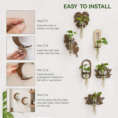 Artilady Plant Propagation Station, Moon Wall Hanging Wood Terrariums Tube - color: Crescent Moon
