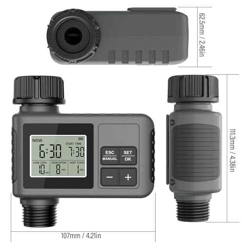 Water Timer for Garden Hose, Programmable Water Sprinkler Timer with Rain Delay, Manual Automatic Lawn Watering System Irrigation Controller, 3/4in Male Thread
