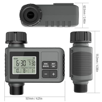 Water Timer for Garden Hose, Programmable Water Sprinkler Timer with Rain Delay, Manual Automatic Lawn Watering System Irrigation Controller, 3/4in Male Thread