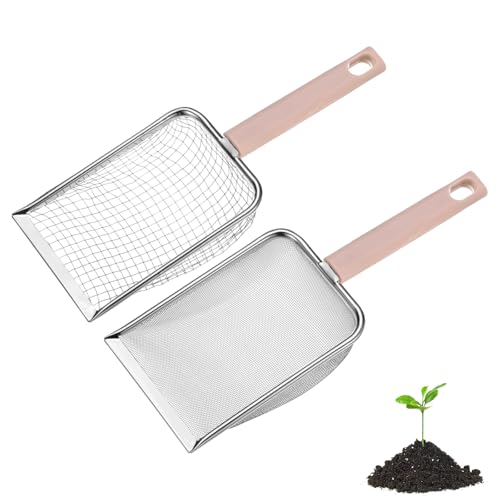 M METERXITY 2-Pack Gardening Soil Sifter, 5/1 mm Mesh Stainless Steel Portable Gardening Sifter with Plastic Handle for Sand/Dirt/Rock/Compost [White, Pink] - color: White, Pink, size: 5,1 mm