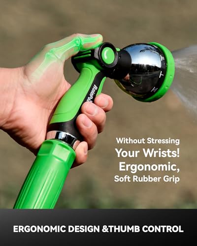 RAINPOINT Garden Hose 50FT with 10-Pattern Spray Nozzle, 60% Lighter Non-Expanding Water Hose with TPE Inner Tube, Ultra-Light Flexible Anti-Kink Hose, 800D Oxford Fabric, 450PSI Burst, 3/4" Fittings