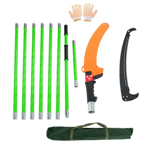 27FT Extendable Pole Saw, Manual Branch Trimmer with Long Handle - size: 27FT Green