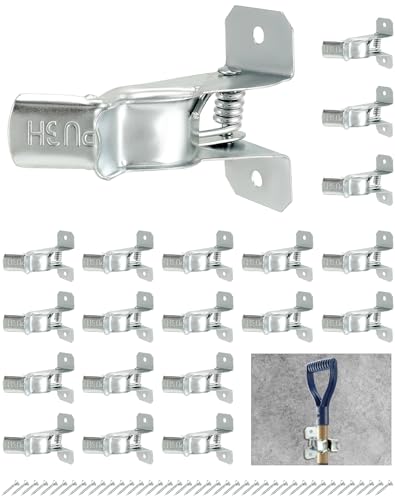 QWORK Spring Grip Mop and Broom Holder, 20 Pack Indoor and Outdoor Hanging Storage for Large Equipment such as Shovels, Rakes, Brooms, and Mops