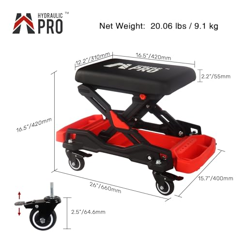 Rolling Creeper Seat, 300 LBS Garage Stool with 4 Locking Wheels