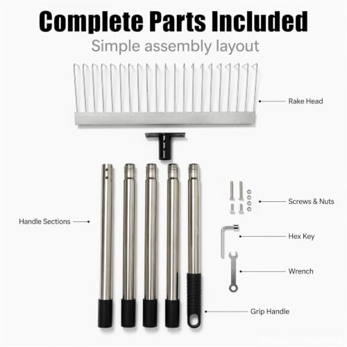 Garden Rake for Leaves, Heavy Duty Metal Leaf Rake for Lawn, Yard, Shrub - size: 77 inch