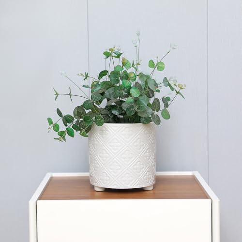 8 Inch Flowerpot, Planter for Indoor Plant, Indoor & Outdoor Plants Pot with Drainage Hole - for Decoration of Home Garden & Terrace, White - color: M White ＆ Gold, size: 8 inch