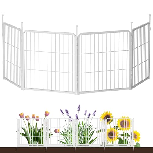 SunsGrove Garden Fence 24 in(H) x 7.4 ft(L) 4 Panels, Heavy Duty Metal Animal Barrier Fence for Dogs, Easy No-Dig Setup, Dog Fence Outdoor for Yard, White - color: White, size: 24 in(H) x 7.4 ft(L) 4 Panels no gate