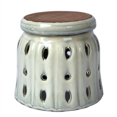 Ceramic Orchid Pot With Attached Saucer and Drainage Hole 6'' (Cream) - color: Cream