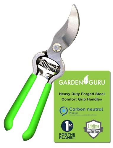 GARDEN GURU Classic Bypass Pruning Shears Clippers – Heavy Duty Forged Steel Garden Pruners – Safety Lock – Non Slip Comfort Grips – Cuts up to 1” Diameter – Professional Bypass Pruners for Gardening - size: 1 Pack, style: Bypass Pruner