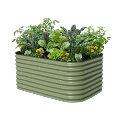 Vego garden 26" Extra Tall Raised Garden Bed Kits, 6 in 1 Modular Raised Planter Box for Vegetables Flowers Fruits Oval Metal Raised Garden-Olive Green - color: Olive Green, size: 6 in 1