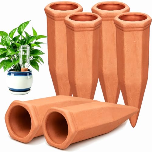 Terracotta Plant Watering Devices, Outdoor Indoor Plant Self Waterer Spikes - color: H. Brown-Terracotta-6pcs