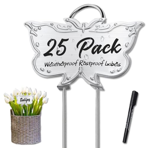 Metal Plant Labels, Waterproof Garden Sign 25Pack Silver Plant Tags - color: Silver Butterfly, size: 25 PACK SUS 304 Garden Labels