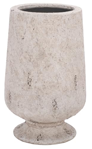 SAFAVIEH Outdoor - Stark Planter Pot with Drainage - Antique White Ficonstone Cement - Weather Resistant - Ideal for Patio, Garden, Backyard, 12" Wx 12" D x 18.9" H (PAT1551B) - color: Antique White