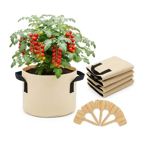 5 Gallon Grow Bags 5-Pack, 300G Thick Fabric Pots, Reinforced Handles - size: 5 Gallon