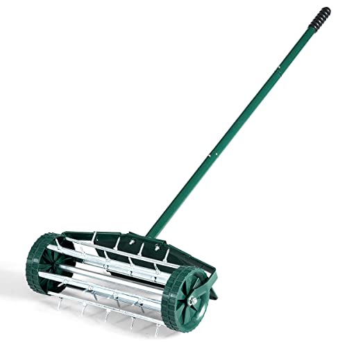 S AFSTAR Rolling Lawn Aerator with Fender, 18-Inch Hand-Push Lawn Aerator Roller W/50-Inch Anti-Slip Handle & Tine Spikes, Heavy-Duty Spike Soil Aeration Tool, Manual Lawn Aerator for Dirt Sand Clay - size: 18-Inch