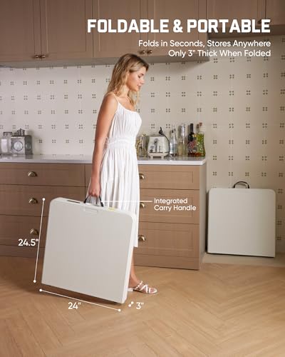 FanttikOutdoor Folding Table 4 Foot Quick Adjust Portable Plastic 4 Heights - color: Granite White