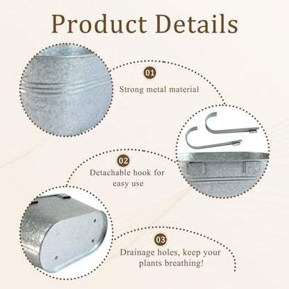 2 Pack 10" Galvanized Hanging Railing Planters with Hooks and Drainage - size: 10 Inch