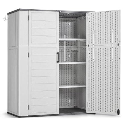 Macrout 50 Cu.Ft Plastic Outdoor Storage Cabinet with Shelves, 4.5 x 2 ft Waterproof Resin Outdoor Storage Shed with Floor, Lockable Vertical Shed for Garden and Patio ST2269 - size: Medium