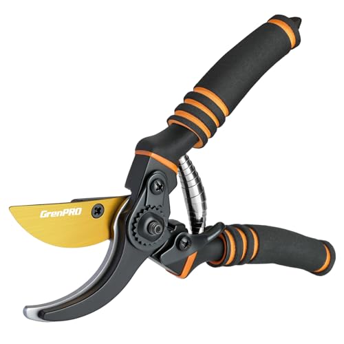 GRENPRO 8.6" Bypass Pruning Shears with SK5 Blades, 1.38" Cut Capacity - color: Black