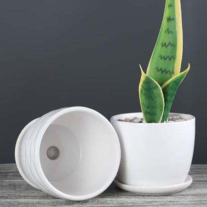 sietpoek 4.7” Ceramic Plant Pots with Drainage and Saucer 4PCs White - size: 4.7 Inch
