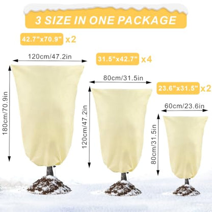 8 Pack 3 Sizes Plant Covers Freeze Protection w Zipper & Drawstring, Beige - color: Beige