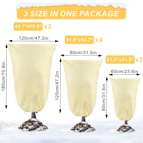 8 Pack 3 Sizes Plant Covers Freeze Protection w Zipper & Drawstring, Beige - color: Beige