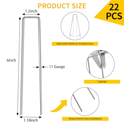 CEWOR 22 Pack Landscape Staples 6 Inch, 11 Gauge Garden Stakes - size: 6 Inch-22 Pack