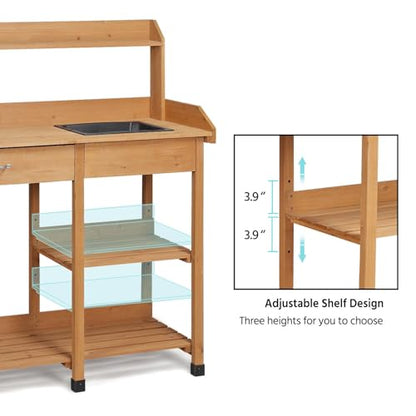 Yaheetech Potting Bench with Sink & Drawer, Outdoor Gardening Table, Wood - color: Wood