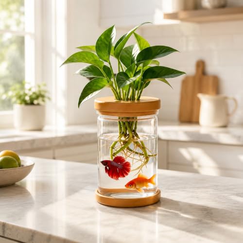 Plant Propagation Station, 2.76" W x 4.34" H Mini Hydroponic Glass Vase, Desktop Water Propagation Jar for Indoor Plants, Betta Fish Vase Gardening Gift for Plant Lovers
