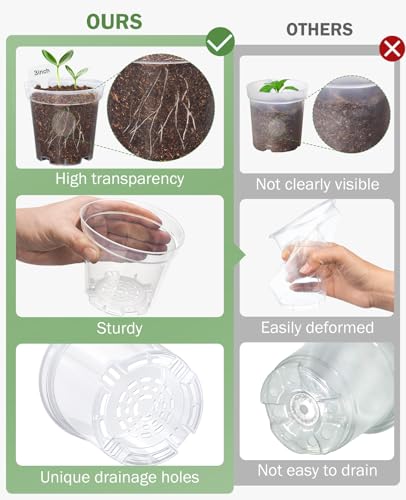 homenote 5 Pack 20 Cell Seed Starter Trays with 100 Clear 3 Inch Plant Pots - size: 3 Inch, style: 5 Pack Seed Starter Tray+Nursery Pots