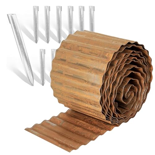 Worth 80Ft Pre-Rusted Corrugated Garden Edging with 52pcs Stakes, 4-Pack 6" x 20' Sturdy Steel Metal Landscape Edging Border Bendable for Lawn Raised Flower Bed Tree Surrounds - color: 6"x80'