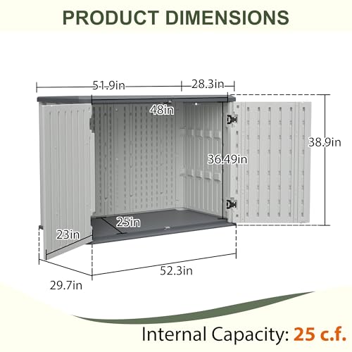 Large Outdoor Deck Box and Horizontal Storage Shed, 28 Cubic Feet Weather Resistant Resin Cabinet for Patio Cushions and Garden Tools, Lockable White Storage Unit, 52.3 x 29.7 x 38.9 Inches - color: White Without Partitions - 52.30 X 29.70 X 38.90 Inch