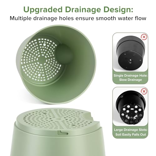GARDIFE 2026 Upgraded Self Watering Plant Pots with Drainage Hole, 7/6.5/6/5.5/5/4 Inch Flower Planting Containers for House Plants, African Violet, Flowers, Cactus (Green, 7+6.5+6+5.5+5+4 inch) - color: 7-green-upgraded, size: 7+6.5+6+5.5+5+4 inch