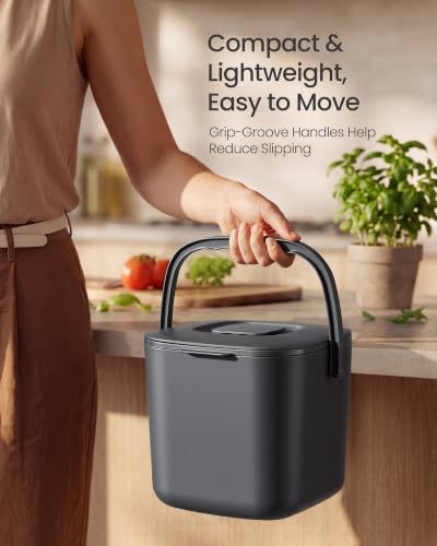 SONGMICS Compost Bin for Kitchen Counter, Plastic, 1.8-Gallon (7 L) - color: Dark Gray, size: 1.8 gallons (7L)