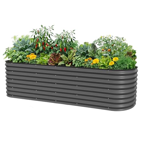 Vego garden 26" Extra Tall Raised Garden Bed Kits, 10 in 1 Modular Raised Planter Box for Vegetables Flowers Fruits Oval Metal Raised Garden-Modern Gray - color: Modern Gray, size: 10 in 1