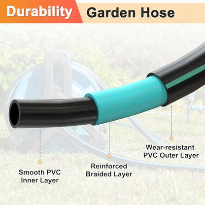 M METERXITY Garden Hose 5/8 Inch x 8 FT, Flexible PVC Leader Hose, Leakproof Water Hose with Swivel Handle, Male to Female Fittings, Burst 600 PSI [Black Green] - size: 8 FT, style: Male to Female