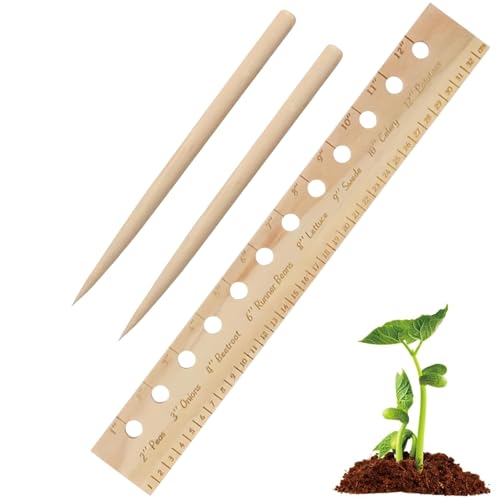 Spacer Tool Seeder Planting Ruler, Precision Seed Spacer & Ruler with Holes and Plant Dibber, for Vegetable, Garden, Yard, Wooden with Holes