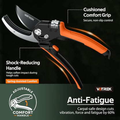 Anvil Pruning Shears, 3/4" Cut Capacity Garden Clippers Heavy Duty - color: Orange