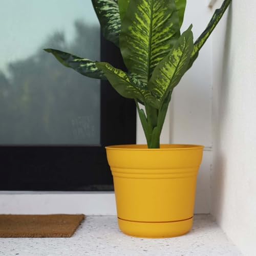 Bloem Saturn Planter w/Saucer (SP0723), Earthy Yellow, 7", 7" - color: Earthy Yellow, size: 7"