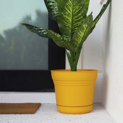 Bloem Saturn Planter w/Saucer (SP0723), Earthy Yellow, 7", 7" - color: Earthy Yellow, size: 7"
