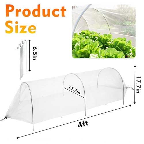 2PCS warmfarm 4ft Garden Row Accelerator Plants Cover, Pop Up Garden Bed Tunnel Net with 6 Stakes, Ready-to-Use Design Garden Beds Vegetable Rows Plant Protector for Protecting Vegetable Fruit
