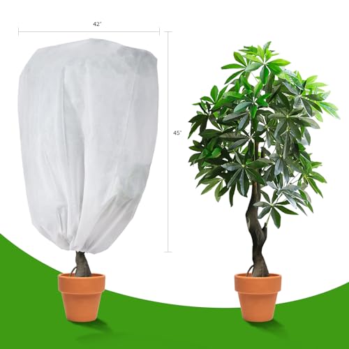 Garutom 4-Pack Plant Covers Freeze Protection 42" x 45" 2.2 oz, Frost Cloth Plants Jacket Drawstring Tree Cover for Outdoor Plants, Shrub Potted Plants Winter - size: 42"W x 45"H/4P